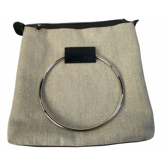 Little Liffner Square Bag Purse Metal Ring Handles Italy Leather Zips Up Canvas